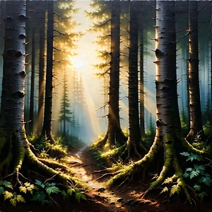 Nature Charcoal Drawing: (forest:1.47) scene during sunset