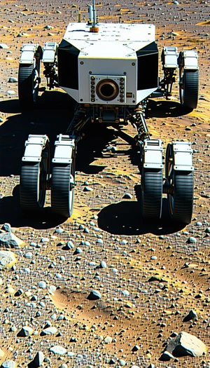 A Robotic Vehicle, Possibly A Rover, On A Rocky Terrain