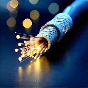 Close-up Of Fiber Optic Cables With Blue Wire