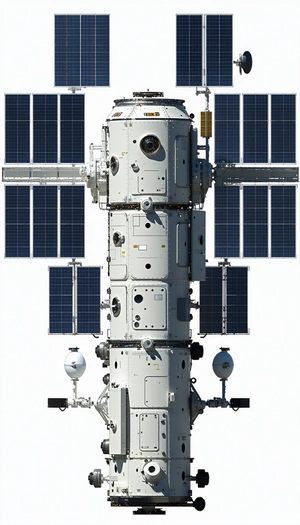 A Large White Spacecraft Is Shown In A White Background