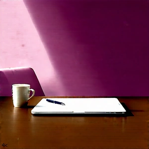 Business Oil Painting: Workplace With Laptop And Coffee On Desk With Wooden Dining