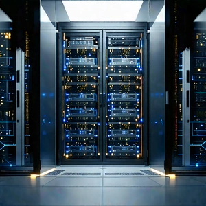 Server Rack With (digital:1.39) Particles With Large, Dark