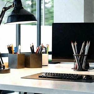 Business Octane Render: Workplace with modern office supplies on desk