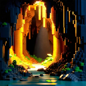 Nature Voxel Art: Cave entrance in summer