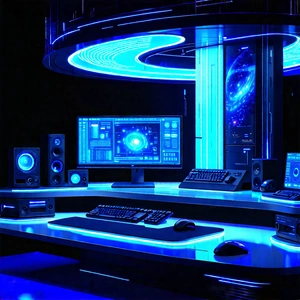 Tech Blender Artwork: Futuristic (digital:1.41) Workspace With Image, There