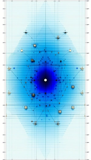 A Blue And White Drawing Of A Circle With A Dot In The Center Is Displayed