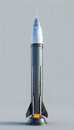 A Large Rocket Is Shown In A White Background