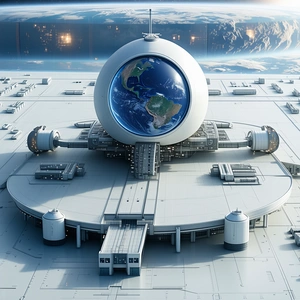 A Large White Dome With A Blue Globe Inside Is The Centerpiece Of A Futuristic Building