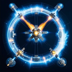In The Image, There Is A Large, Circular Spacecraft With A Clock On Its Side