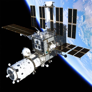 A Space Shuttle With A Large Dome On Top, Floating In The Blackness Of Space