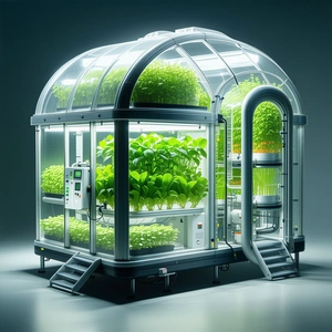 A Large, Modern Greenhouse Filled With A Variety Of Plants