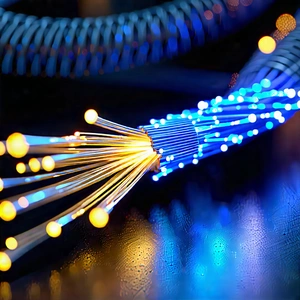 Close-up Of Fiber Optic Cables With Close-up Blue