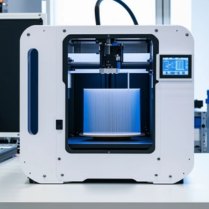 A White 3d Printer Is Sitting On A Table, Ready To Print