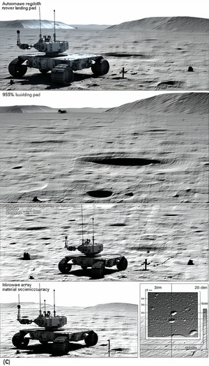 The Image Is A Collage Of Three Pictures Of A Rover On The Moon