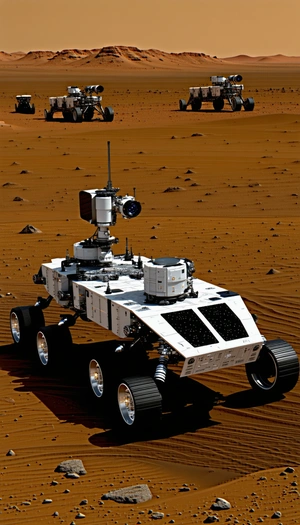 A White Robotic Vehicle, Possibly A Rover, Sitting On A Dirt Surface