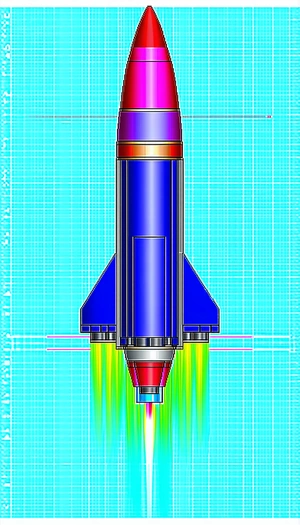 A Blue Rocket Ship Is Shown In A Blueprint Drawing