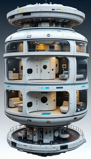 In This Image, There Is A Large, White, Futuristic Space Station With A Circular Design
