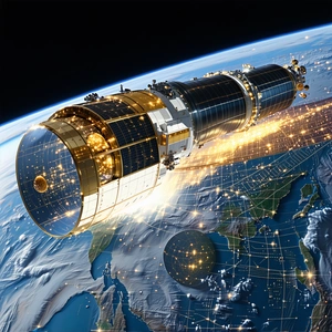 A Spacecraft, Possibly A Satellite Or A Space Shuttle, Flying Through The Earth's Atmosphere