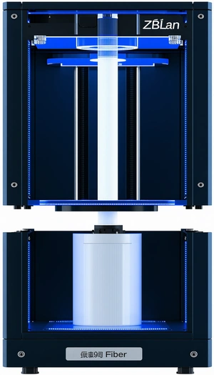 A Large Blue And White Machine Is Shown In A White Background