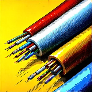 Tech Ink Drawing: Close-up Of Fiber Optic Cables With There Three