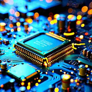 Close-up Of Electronic Circuit With Close-up Computer
