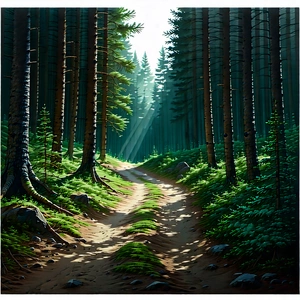 Nature Ink Drawing: Path Through Pine Forest With Image, There