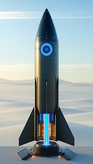 A Large Rocket Ship With A Blue Light On Its Side