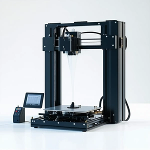 A Large, Black 3d Printer Sitting On A White Table