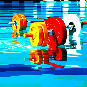 Lifestyle Gouache Painting: Strength Training In Pool With Image, There
