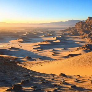 Nature Tilt-shift Photography: Desert Landscape During Sunset With Beautiful Desert