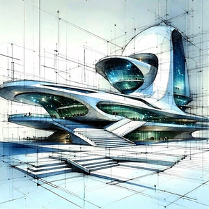 Tech Pencil Sketch: Futuristic Innovation Hub With Drawing Futuristic