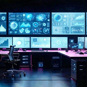 (futuristic:1.28) digital workspace