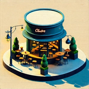Urban Isometric Design: Urban Cafe Culture Scene With Model Restaurant,