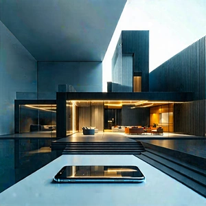 Tech Architectural Photography: Smartphone With Data Visualization With Black White