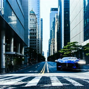 Urban Abstract Design: City Rideshare In Quiet Side Street With Blue Sports