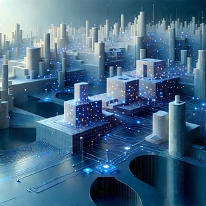 Blockchain Network Visualization With Futuristic Cityscape