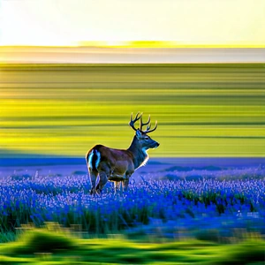 Nature Long Exposure Photography: Deer In Prairie Grassland With Deer Standing
