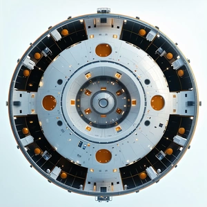 The Image Is A Close-up Of A Large, Round Structure, Possibly A Space Station Or A Large Building
