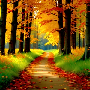 Nature Landscape Photography: Path Through Autumn Woodland With Beautiful Forest