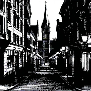 Urban Etching: Urban street with historic buildings