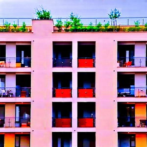 Urban Long Exposure Photography: Modern Apartment Complex With Green Rooftop With Image, There