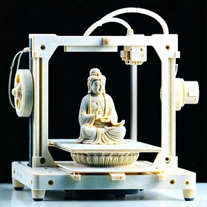 Tech Linocut Print: 3d printer with laser scanning