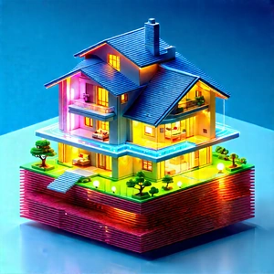 (futuristic:1.48) Smart Home With Three-story House