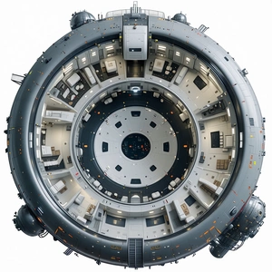 The Image Is A 3d Model Of A Large Spacecraft, Likely A Space Station Or A Space Shuttle