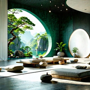 Lifestyle Octane Render: Wellness scene with natural (lighting:1.45)