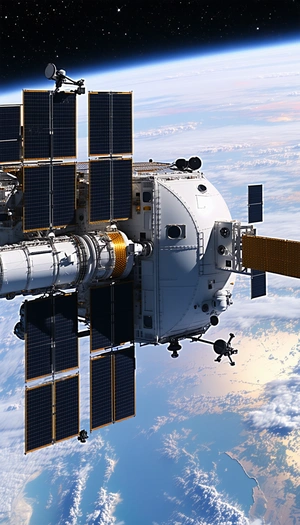 A Large Spacecraft, Possibly A Space Station, Floating In The Sky