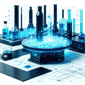 Tech Diagram Style: Futuristic research laboratory