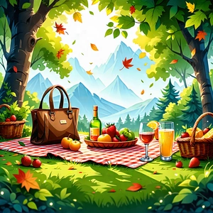Lifestyle Vector Art: Summer Picnic During Autumn With Image, There