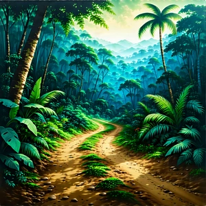 Nature Watercolor Painting: Path Through Tropical Jungle With Image, There