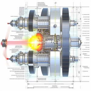 A Large, Detailed Drawing Of A Jet Engine Is Displayed In A Book Or On A Page